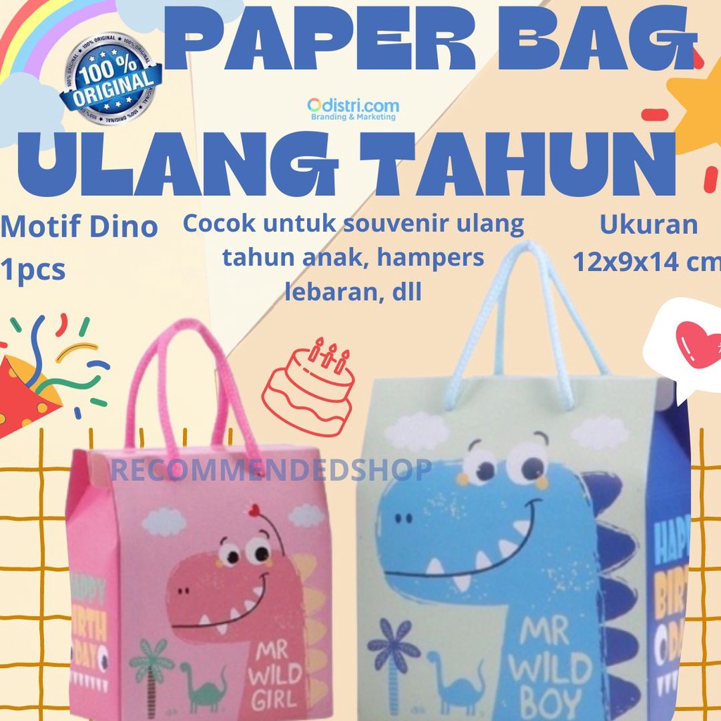 Hadiah Hampers Lebaran Anak Souvenir Acara Ulang Tahun Anak Paper Bag/Goodie Bag/Box Tenteng Anak Dino Boy Girl