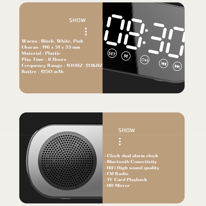 Speaker Bluetooth Jam Alarm Clock Digital LED Display With FM Radio