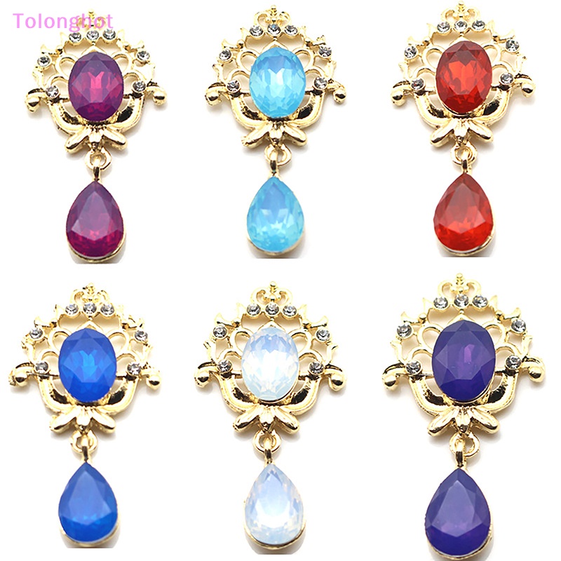 Tolonghot&gt; Vintage Alloy Drop Pendant Rhinestones Pakaian Perhiasan Aksesoris Hiasan Kepala Kristal Warna Emas Datar Kembali Ornamen Dekorasi well