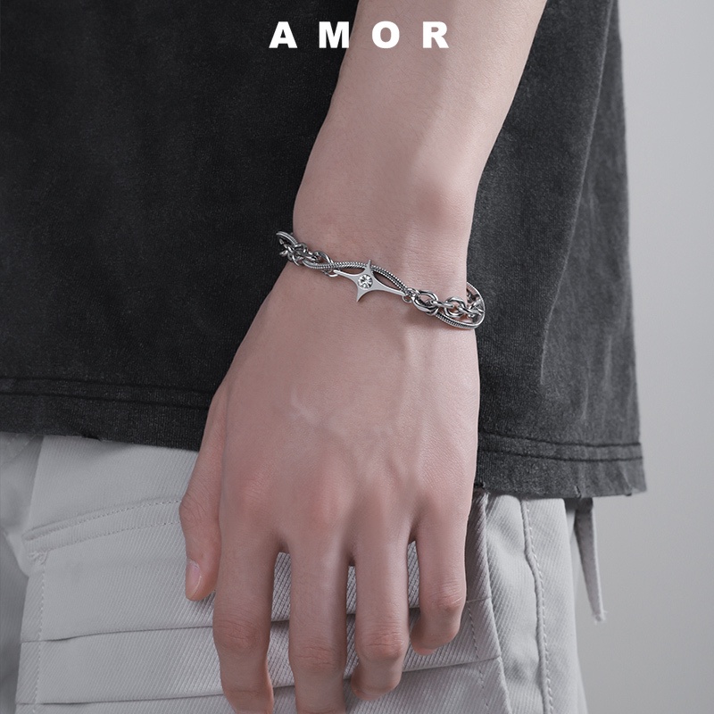 Gelang stainless steel Gaya Korea Dengan Liontin Berbentuk Bintang Untuk Pria Dan Wanita, hip-hop fashion Dekorasi Rasa Canggih