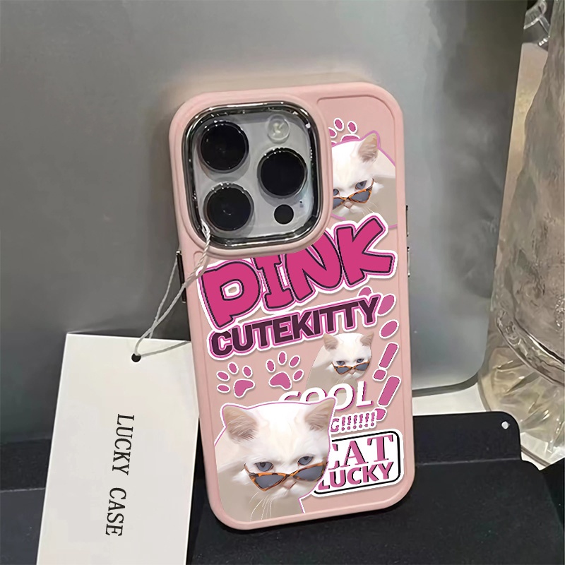 IPHONE Lucu Pasangan Tombol Logam Casing Ponsel Silikon Kompatibel Untuk Iphone11 Pro Max XS X Xr8 +7Plus Anjing Kucing Casing Lembut Shockproof Cover Cell Precticer