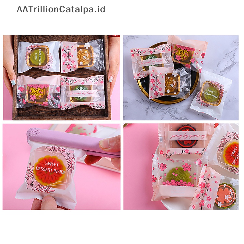 Aatrillioncatalpa 100 /200Pcs Cherry Blossom Bag Scrub Foundation Mesin Penyegel Kuning Telur Crisp Snowflake Packaging Bag DIY Cookie Bags ID