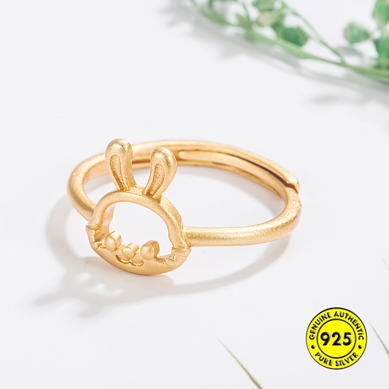 Cincin Kelinci Buram Emas 18K Cincin Terbuka Simple Lucu U1524