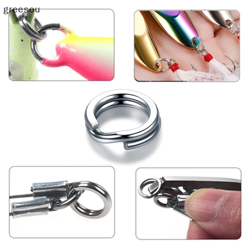 Greesou 100 Pcs Memancing Split Rings 2.5-8MM Engkol Umpan Keras Snap Silver Stainless Steel Double Loop Split Open Carp Fishing Lure ID