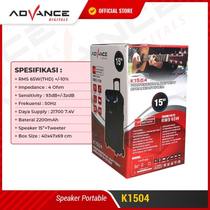 ADVANCE K1504 K-1504 Speaker Portable Bluetooth Mic Wireless 15 Inch / Speaker Meating / Speaker Karoeke / Speaker Bluetooth