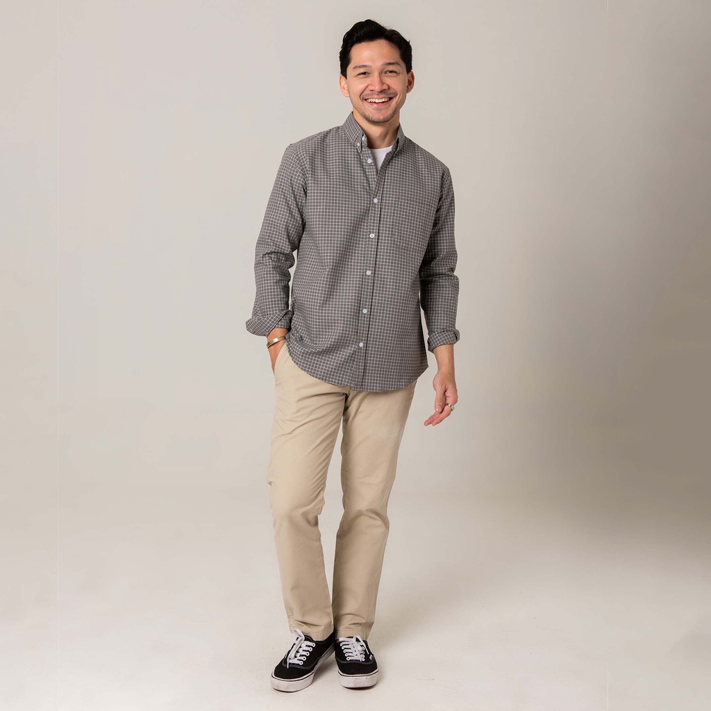 Kemeja Kotak Garis Pria WOODCUTTER Plaid Basic Shirt - Grey Abu Lengan Panjang