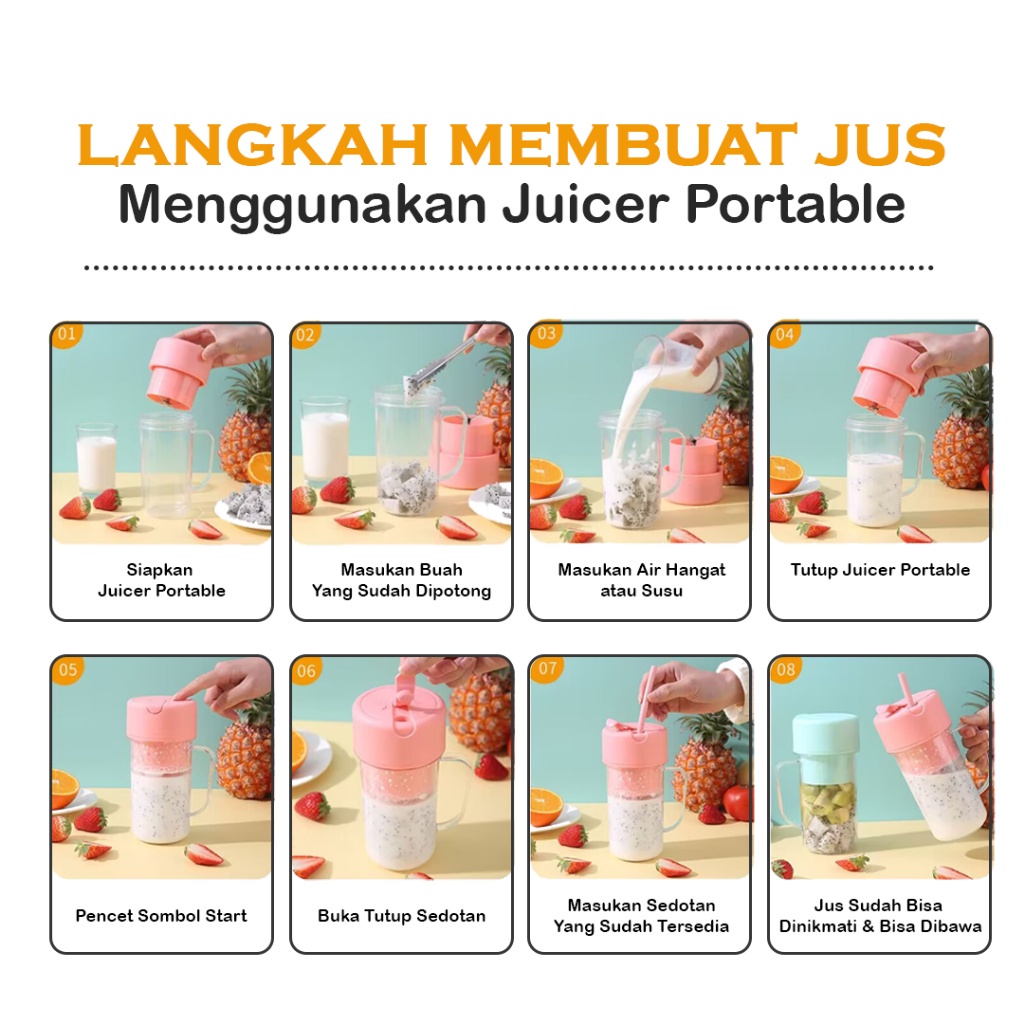 450ML Blender Portable Mini Juicer Portable 6 Pisau Listrik USB Juice Blender Buah Mini Mixer Ice Crusher (Kirim sedotan yang bisa dicuci)