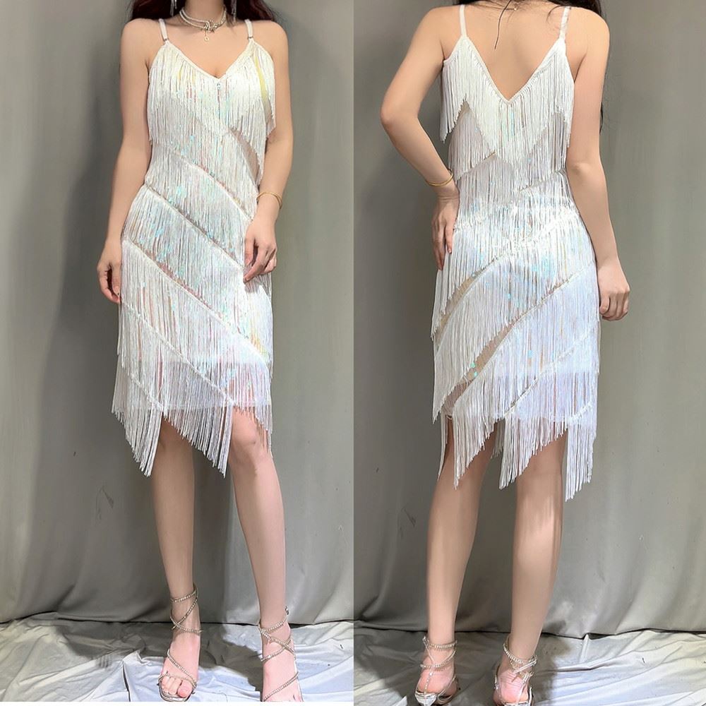 New Slip dress for Latin dance V-neck Latin dance sequin tassel dance dress for stage performance