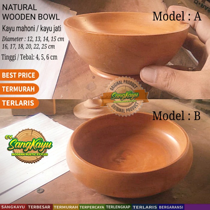 Mangkok kayu besar kecil mangkok kayu jati mahoni cangkir kayu bowl 08