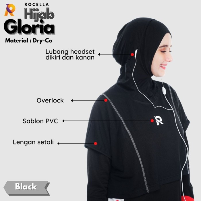 Jilbab / Hijab Olahraga Instan Syar'i Menutup Dada Jilbab Sport Jersey - Hitam