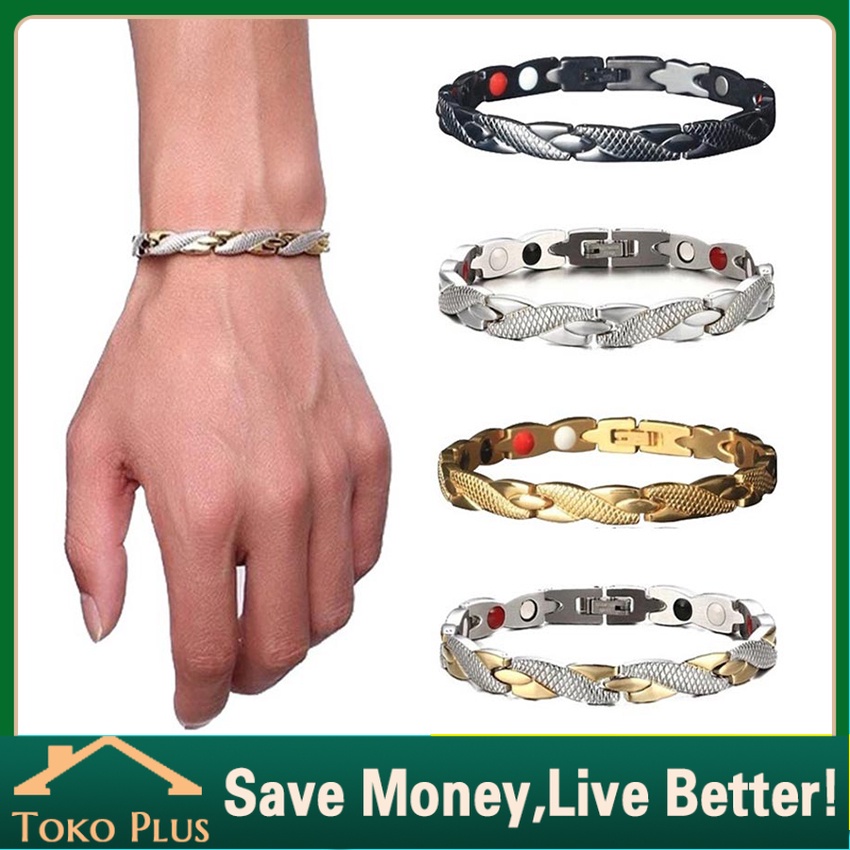 Gelang Kesehatan Terapi Magnetik Bahan Perhiasan Fashion Titanium Steel Warna Silver Emas Hitam Untu