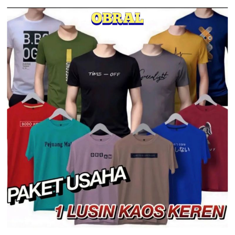 Paket kaos 1 Lusin motif motif Distro Simpel bisa di pakai cowok cewek