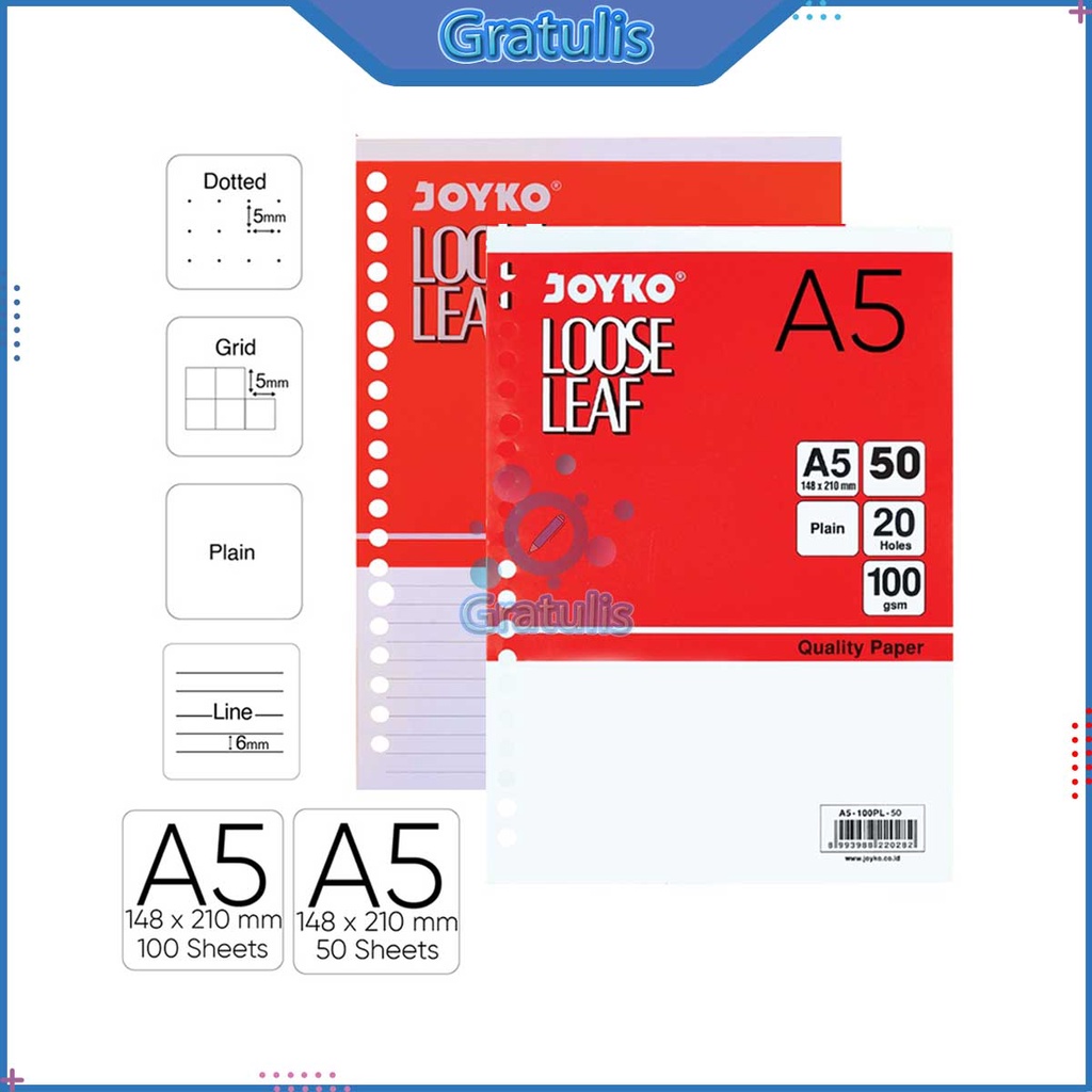 

KERTAS BINDER LOOSE LEAF JOYKO [A5 DAN B5] / KERTAS ISI ULANG FILE BUKU BINDER KECIL BESAR PUTIH BERGARIS TITIK-TITIK POLOS KOTAK-KOTAK