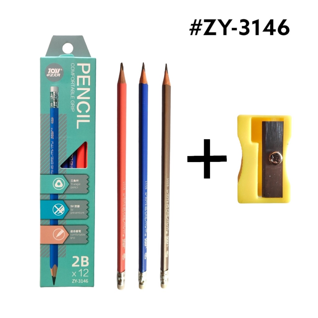 

Pencil Import 2B Triangular Zoy ZY-3146 Set Blue Lusinan / Pensil Import 2B Free Sharpener Lusinan Tidak Mudah Patah – Set SHABG