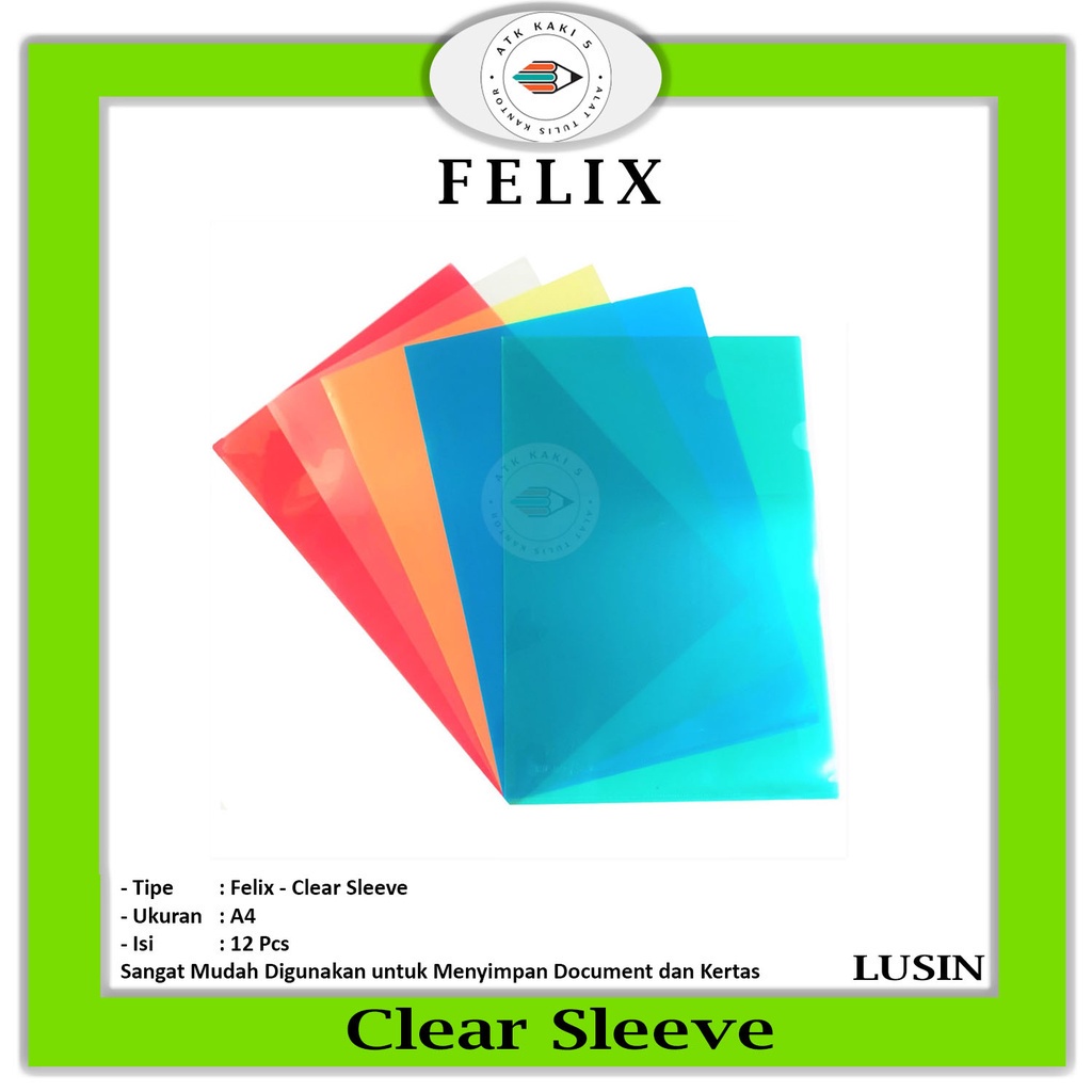 

FELIX - Map L Clear Sleeve Felix Ukuran A4 Isi 12 Pcs - PACK
