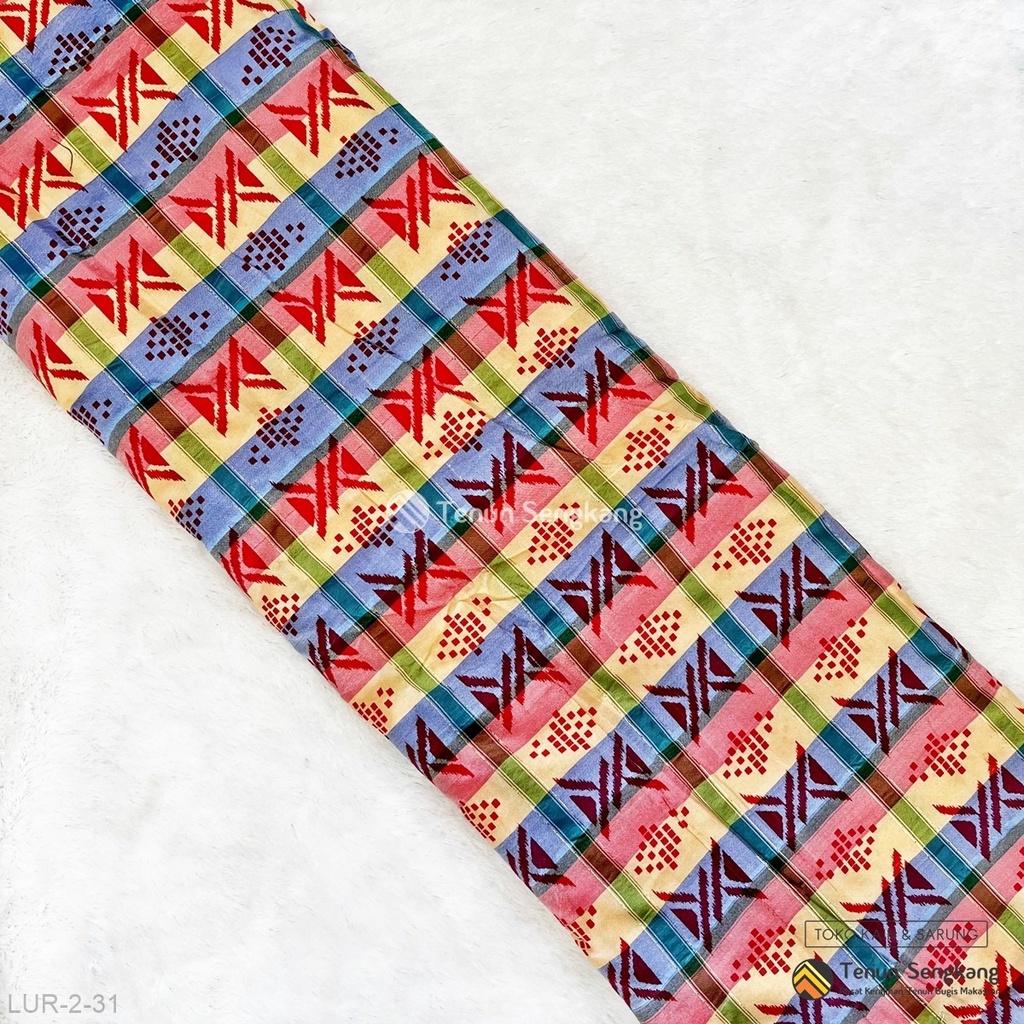Kain Tenun Lurik Bercorak Sutra Bugis Makassar Pink Kuning Biru Hijau - Tenun Sengkang LUR-2-31