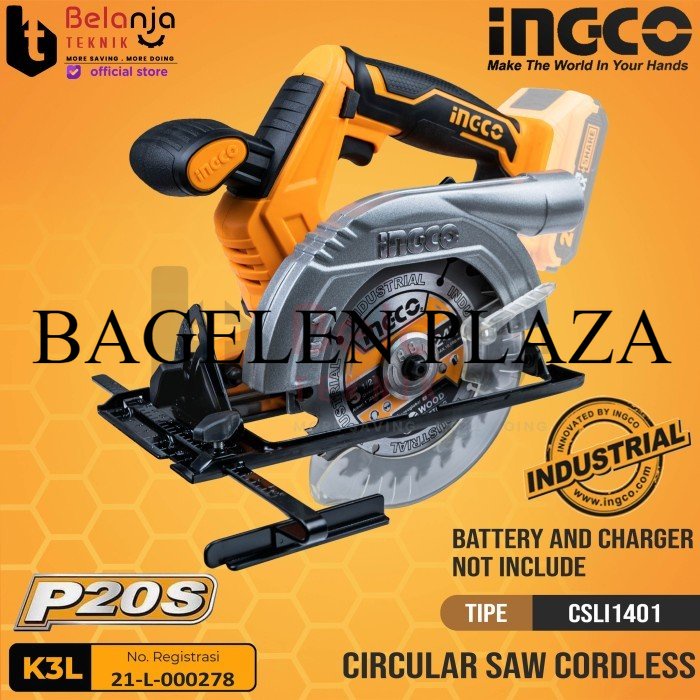 Obral Ingco Circular Saw Cordless 6 Inch Mesin Potong Kayu Bundar CSLI1401