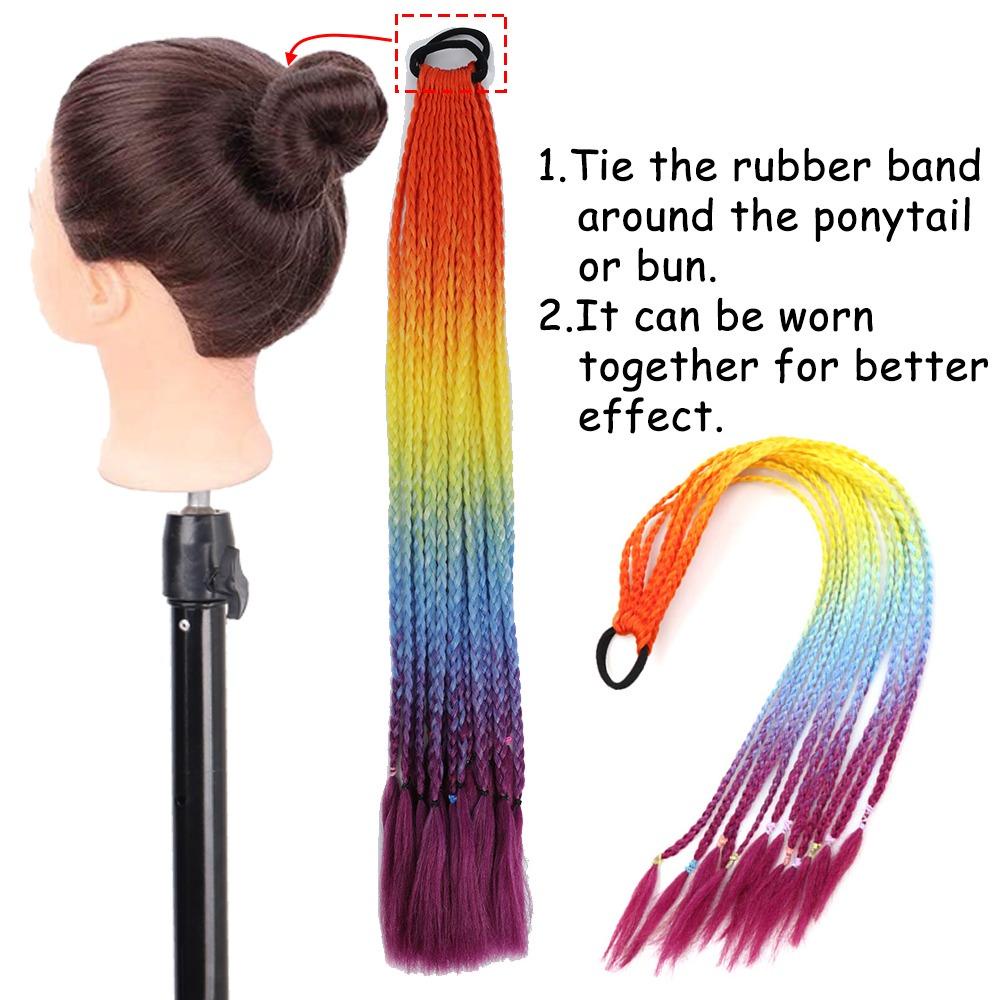 TOP Ponytail Kepang Untuk Anak Perempuan 60cm Warna Gradasi Head Wear Rainbow Hair Twist Kepang Rambut Sintetis