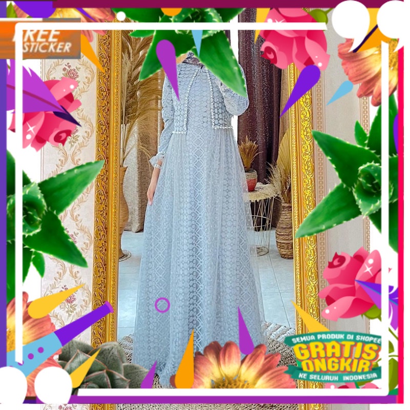 Gamis Ozias Aurel motif bunga Busui / Gamis formal kondangan mymyFashion / Dress maxi brokat import 