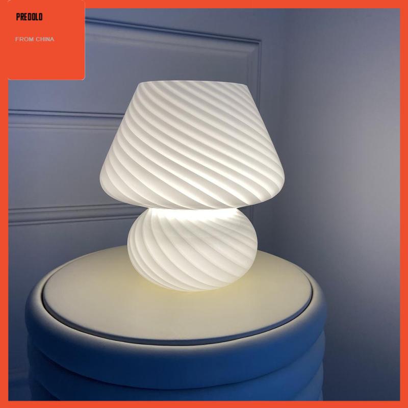 [Predolo] Usb Powered Lampu Meja Kamar Tidur Beside Stripped Glass Night Light Putih