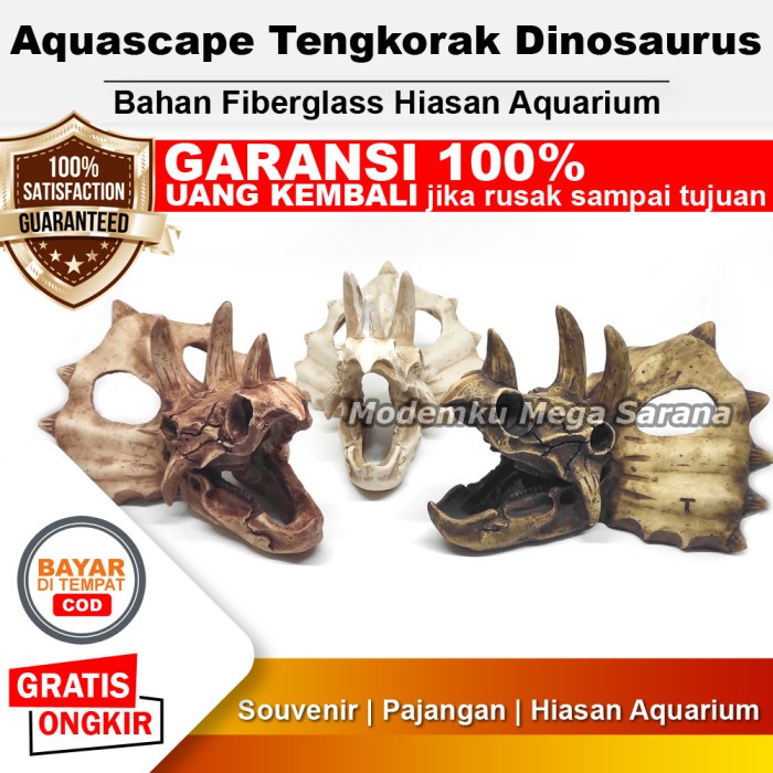 Aquascape Aquarium Kepala Tengkorak Dinosaurus Hiding Cave Fish