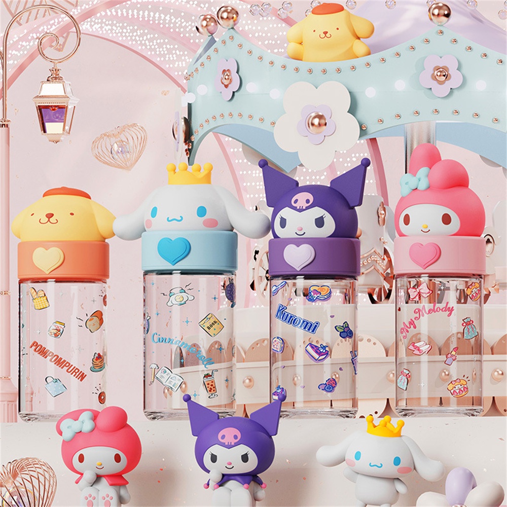 ღ 360Ml Kawaii Sanrio Botol Air Kuromi Cinnamoroll Pompompurin Kartun Anime Boneka Kaca Cangkir Lengan Mainan untuk Anak Laki-laki Perempuan Hadiah