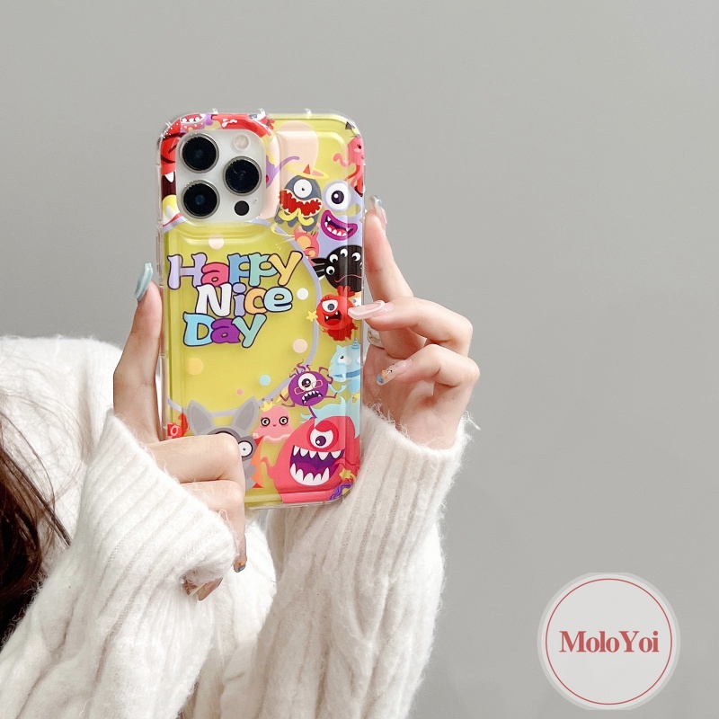 IPHONE Casing Ponsel Kartun Kompatibel Untuk Iphone14 11 13 12 Pro MAX XR 7Plus X XS MAX 6 7 8 6S Plus SE 2020 Cute Little Monster Airbag Shockproof Soft TPU Cover