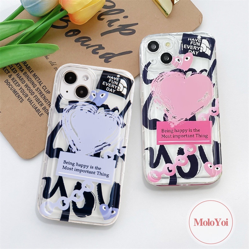 IPHONE Casing Ponsel Cinta Hati Graffiti Kartun Kompatibel Untuk Iphone11 13 14 12 Pro MAX XR 7Plus X XS MAX 6 7 8 6S Plus SE 2020 Airbag Shockproof Soft TPU Cover