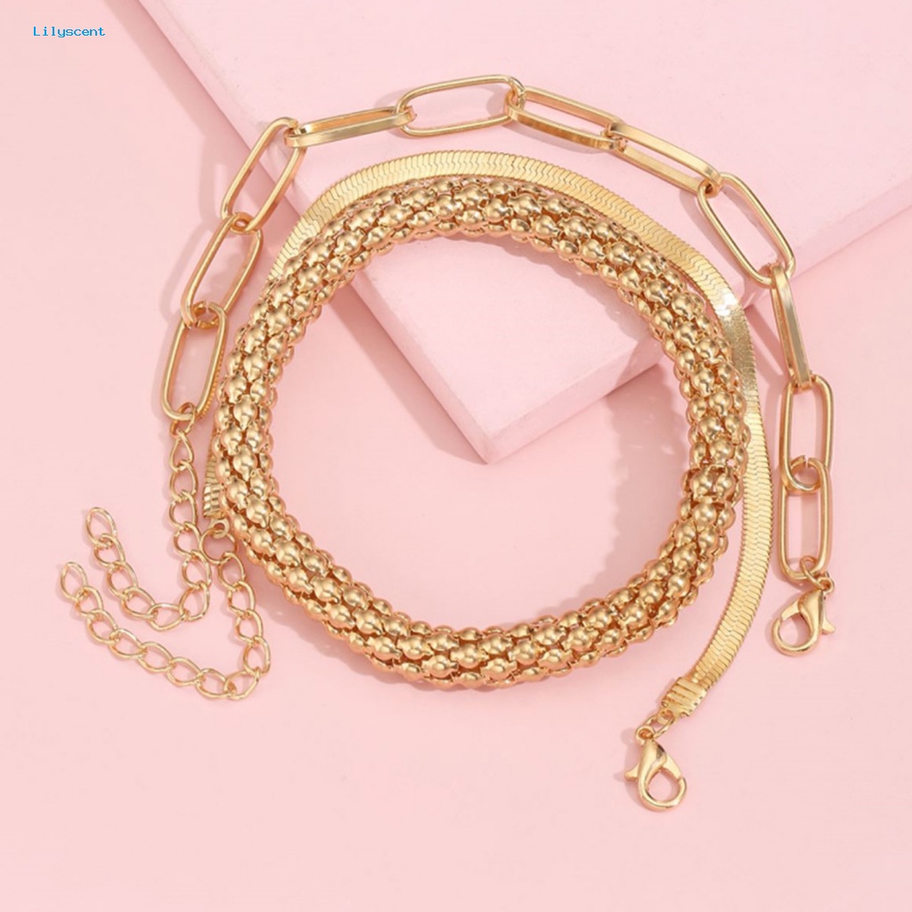 Lilyscent 3Pcs Temperamen Chic Gelang Untuk Pernikahan Electroplating Tiga Lapisan Gelang Multilayer