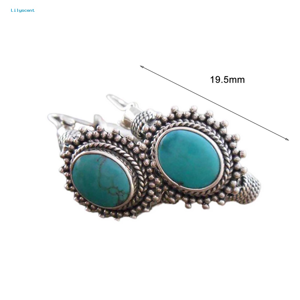 Lilyscent 1pasang Anting Klip Tindik Perhiasan Aksesoris Vintage Turquoise Lady Boho Earrings Simple