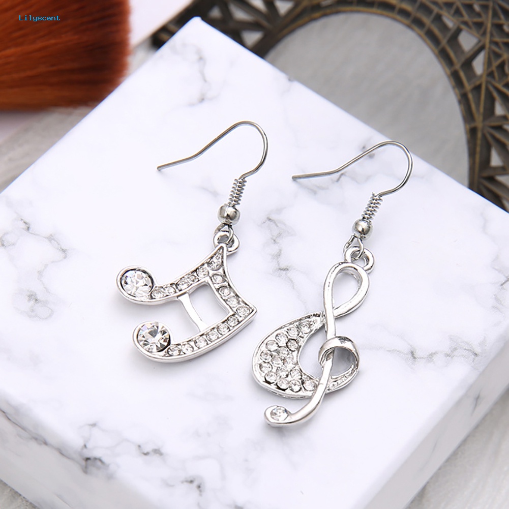 Lilyscent Fashion Wanita Musik Note Treble Clef Berlian Imitasi Menjuntai Kait Anting Perhiasan