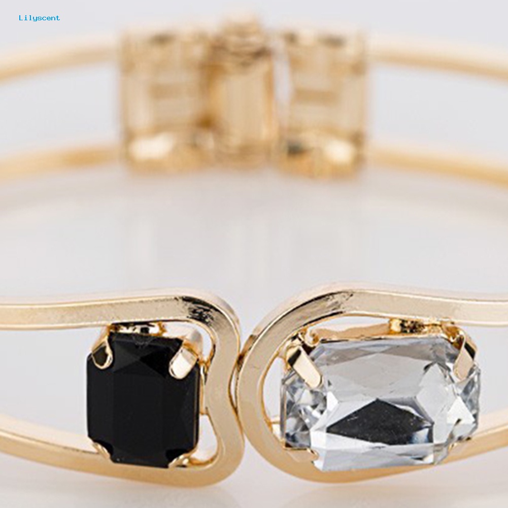 Lilyscent Modern Lady Mewah Golden Tone Berlian Imitasi Pesona Gelang Cuff Bangle Perhiasan