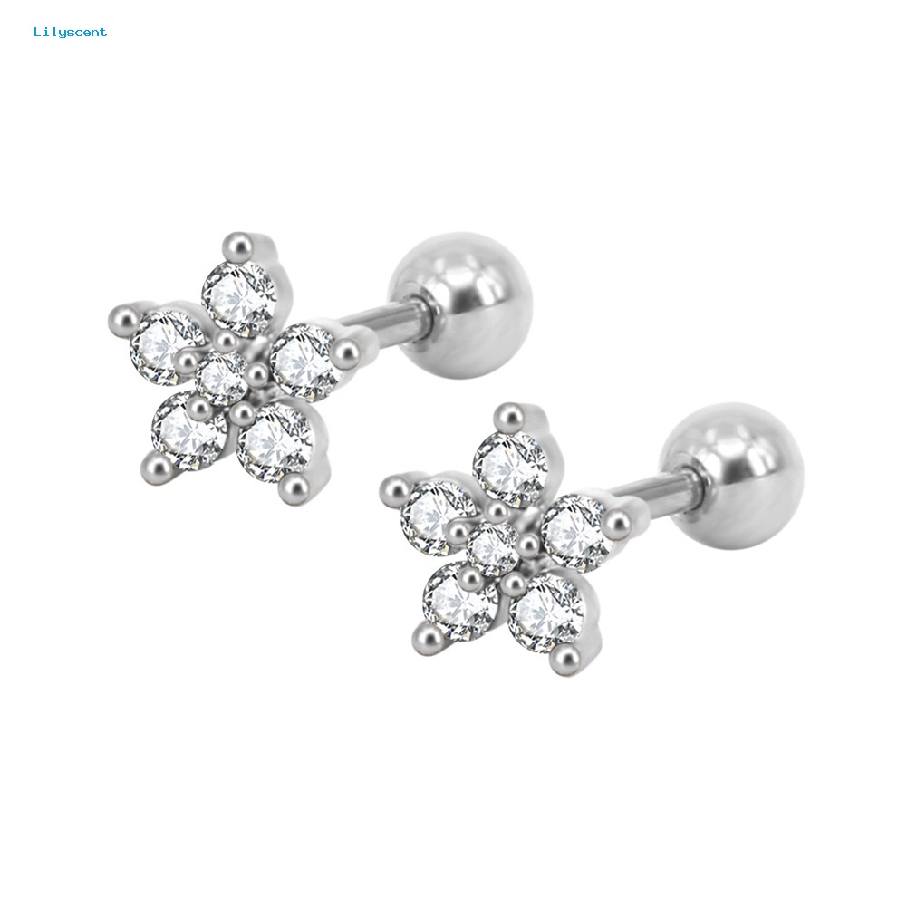 Lilyscent 1Pc Wanita Cubic Zirconia Bunga Telinga Stud Anting Tindik Tulang Rawan Perhiasan Hadiah