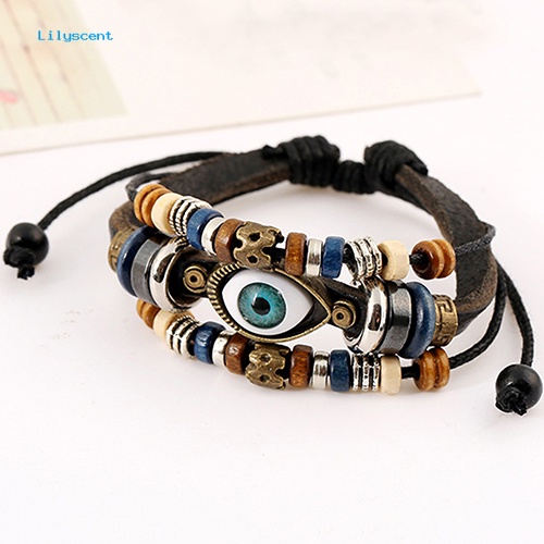 Lilyscent Unisex Handmade Turki Mata Faux Kulit Adjustable Gelang Gelang Perhiasan