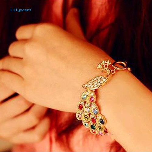 Lilyscent Wanita Vintage Warna-Warni Berlian Imitasi Merak Burung Rantai Bangle Gelang Perhiasan