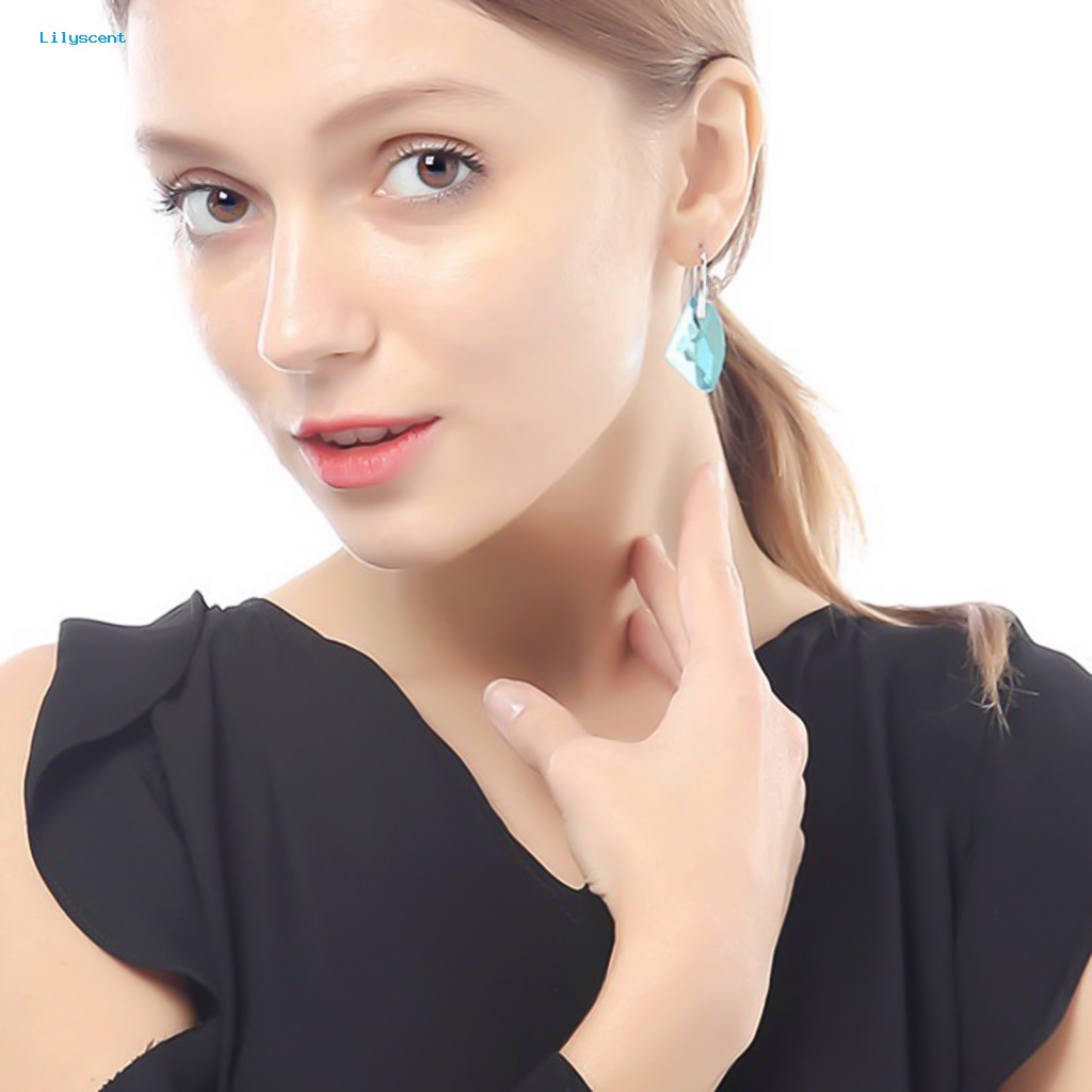 Lilyscent Women Women Earrings Untuk Club Berlian Imitasi Mengkilap Tidak Teratur Drop Hook Earrings Lustre