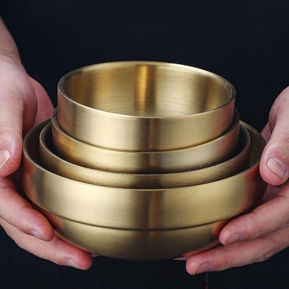 [Elegan] Rice Bowl Serbaguna Golden Isolasi Dapur Anti Panas Peralatan Makan Kapasitas Besar