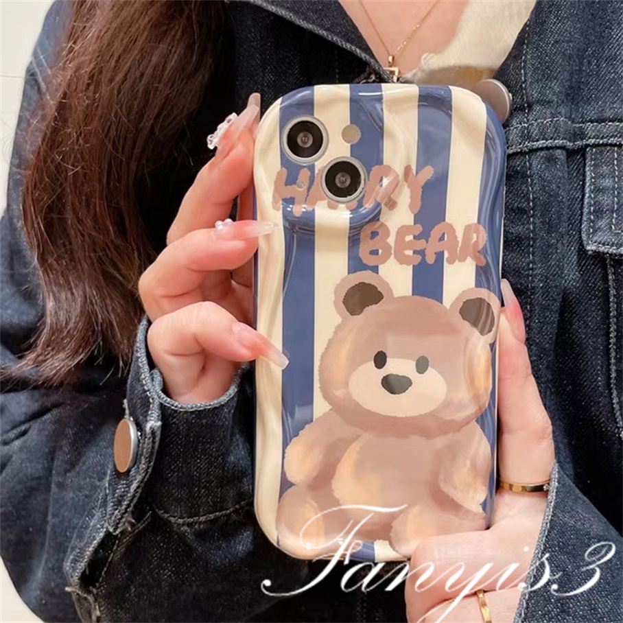 Compatible For IPhone 14 13 12 11 Pro Max X XR Xs Max 8 7 6s Plus SE 2020 Kompatibel Untuk Happy Bear Gelombang Casing Ponsel TPU Silicon Lembut Cover Pelindung