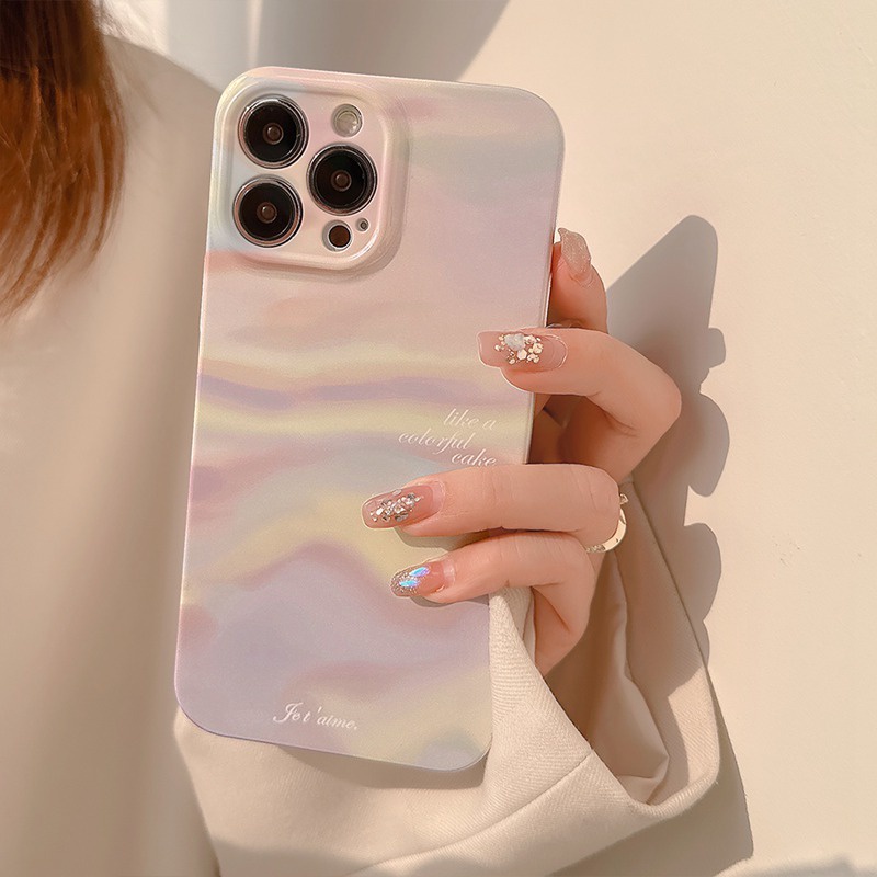 IPHONE Ultrathin PC Hard Full Pelindung Case Iphone7 8 Plus7+8+XR XS Max11 12 13 14 Pro Max 14Plus SE 2020 Hadiah Wanita Gradiasi Ungu Halo Non Slip