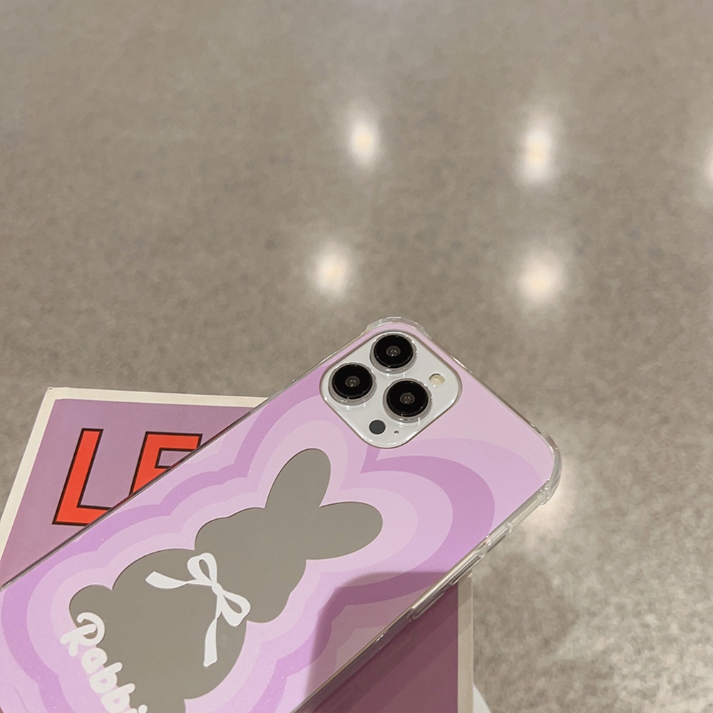 Ins Lucu Pink Ungu Kelinci Kartun Make Up Cermin Transparan Case Untuk Iphone SE 2020 7 /8 Plus 14x XR XM 11 12 MINI 13 PRO MAX Casing Cover Pelindung AT0124