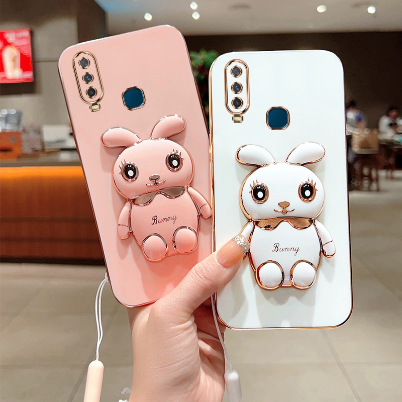 Andyh Case Handphone Untuk Vivo Y17 Y15 Y12 Y12i Y11 2019 1901 1902 1904 1940 Kartun Lucu Kelinci Kecil Tepi Lurus Soft Shell Mengirim lanyard Silikon