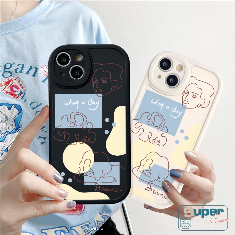 Case Untuk Realme C35 C31 C55 C11 C15 C12 C21Y C25Y C25s C30 Realme 9i 5 8 5i 7i 6i 6s 8i 6 8 10 Pro C17 C21 GT C20A C3 C2 C20 C17 Ins Art Line Wajah Anti Jatuh Sarung Tpu Lembut Silicon