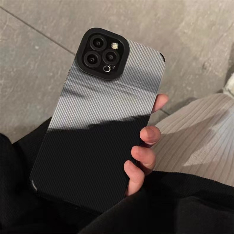 [Kulit Domba] Soft Case Kulit Untuk IPhone 6S 7plus 8plus X XS XR XS Max 11 13 12 14 PRO Max 14 Plus 12 13 Mini Ins Fashion Pemandangan Hitam Puncak