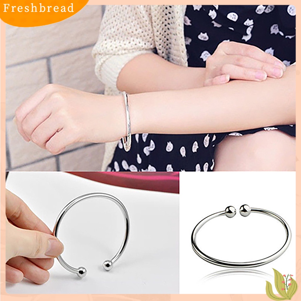 &lt; Freshbread &gt; Gelang Manset Tangan Terbuka Berlapis Perak Wanita Simple Beads Bangle