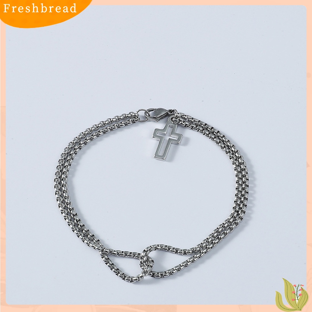 &lt; Freshbread &gt; Wanita Pria Liontin Salib Double Strand Rantai Titanium Steel Gelang Perhiasan