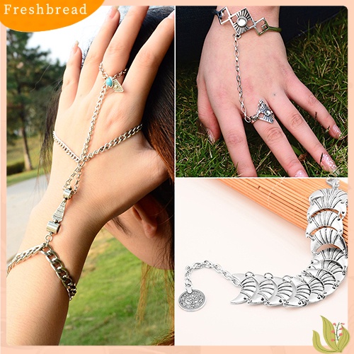 &lt; Freshbread &gt; Gaya Vintage Wanita Gelang Rantai Bangle Slave Finger Ring Hand Harness