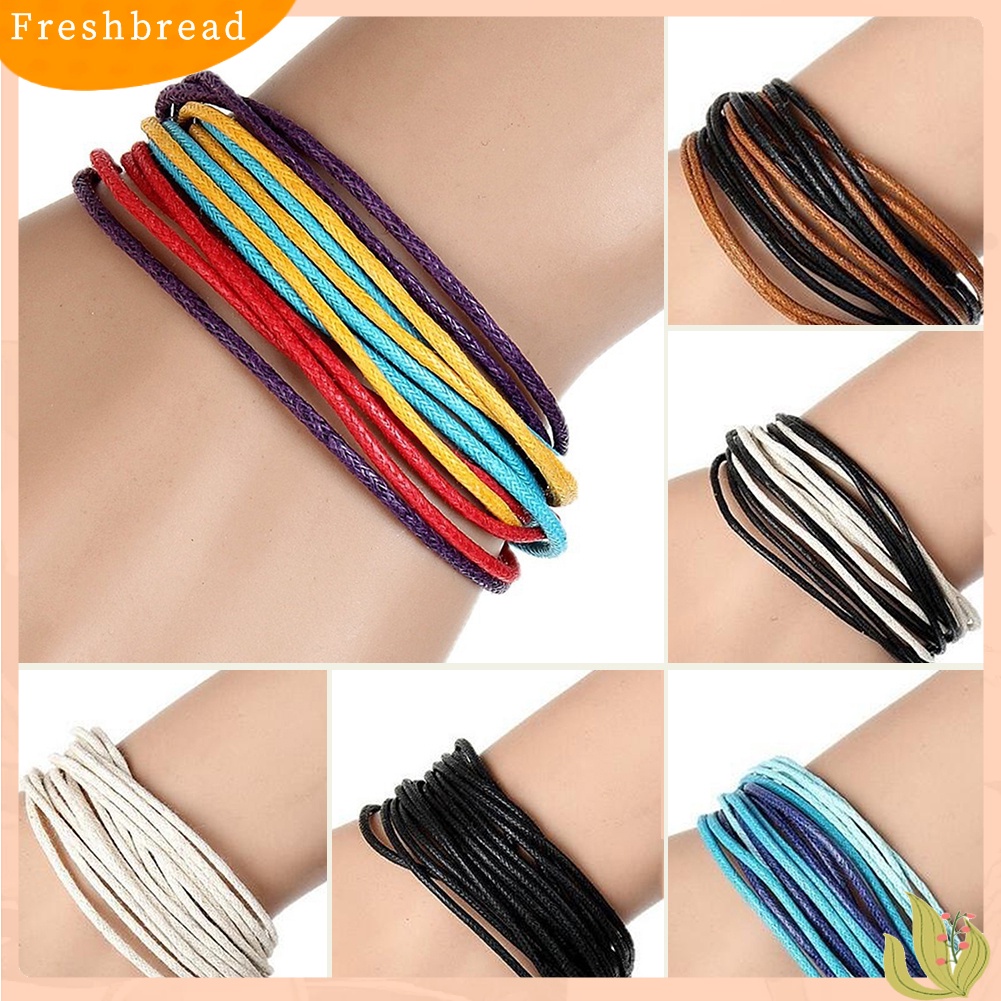 &lt; Freshbread &gt; Fashion Pria Wanita Multilayer Wax Tali Gelang Gaya Etnik Handmade Bangle Hadiah