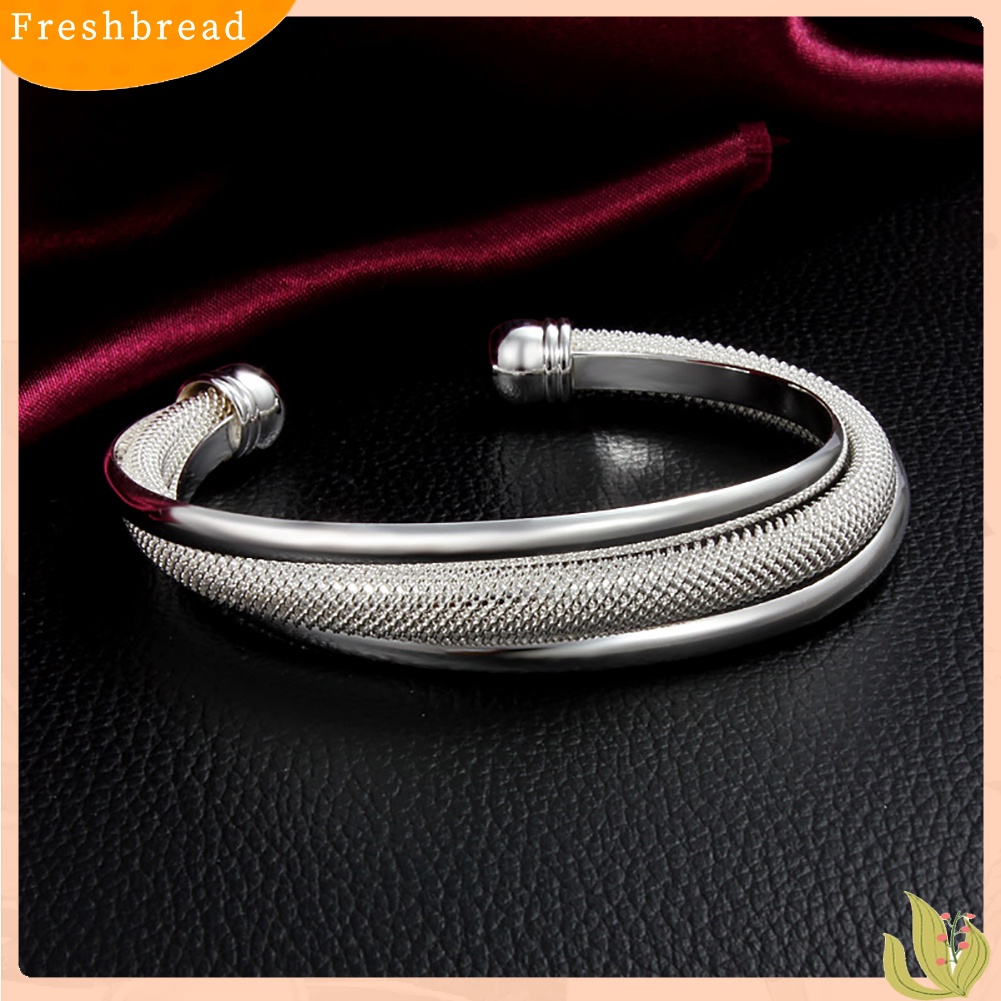 &lt; Freshbread &gt; Klasik Perak Berlapis Bevel Tepi Pembukaan Bangle Gelang Hadiah Fashion Perhiasan