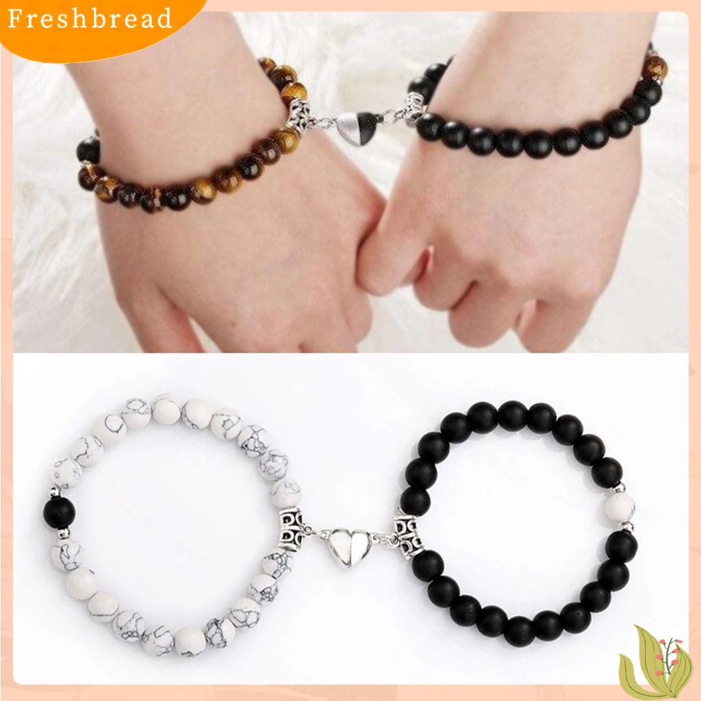 &lt; Freshbread &gt; 1pasang ic Gelang Unisex Elastis Handmade Liontin Hati Tahan Aus Aksesori Hias Buatan Batu Jarak Jantung Pasangan Gelang Untuk Hari Valentine