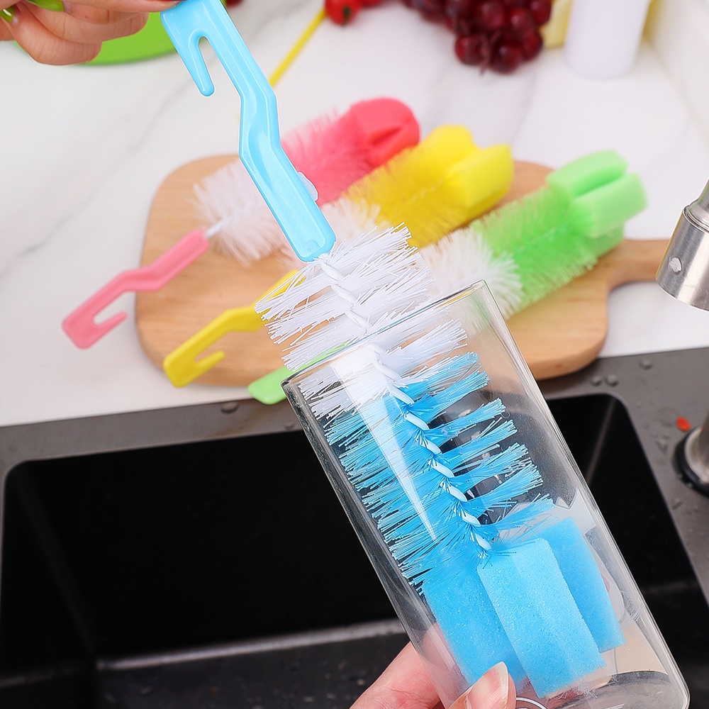 1pc Sikat Gelas Warna Random Sikat Pembersih Gelas Botol Bayi Cup Brush360° Sikat Pembersih Spons Sikat Botol Gagang Panjang Multifungsi Alat Pembersih Rumah Tangga